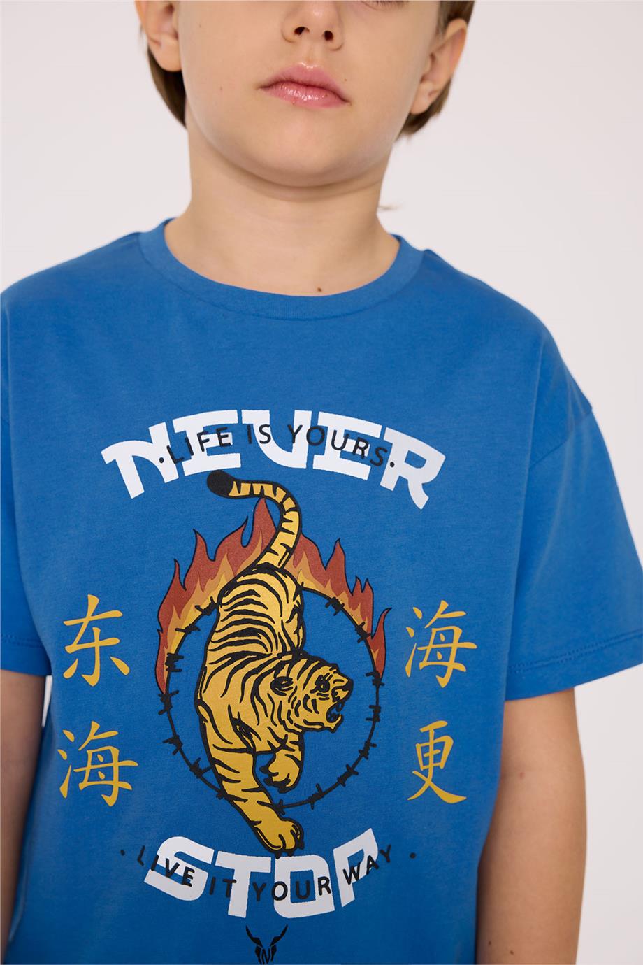 Nebbati Erkek Çocuk Kaplan Basklı Mavi Tshirt