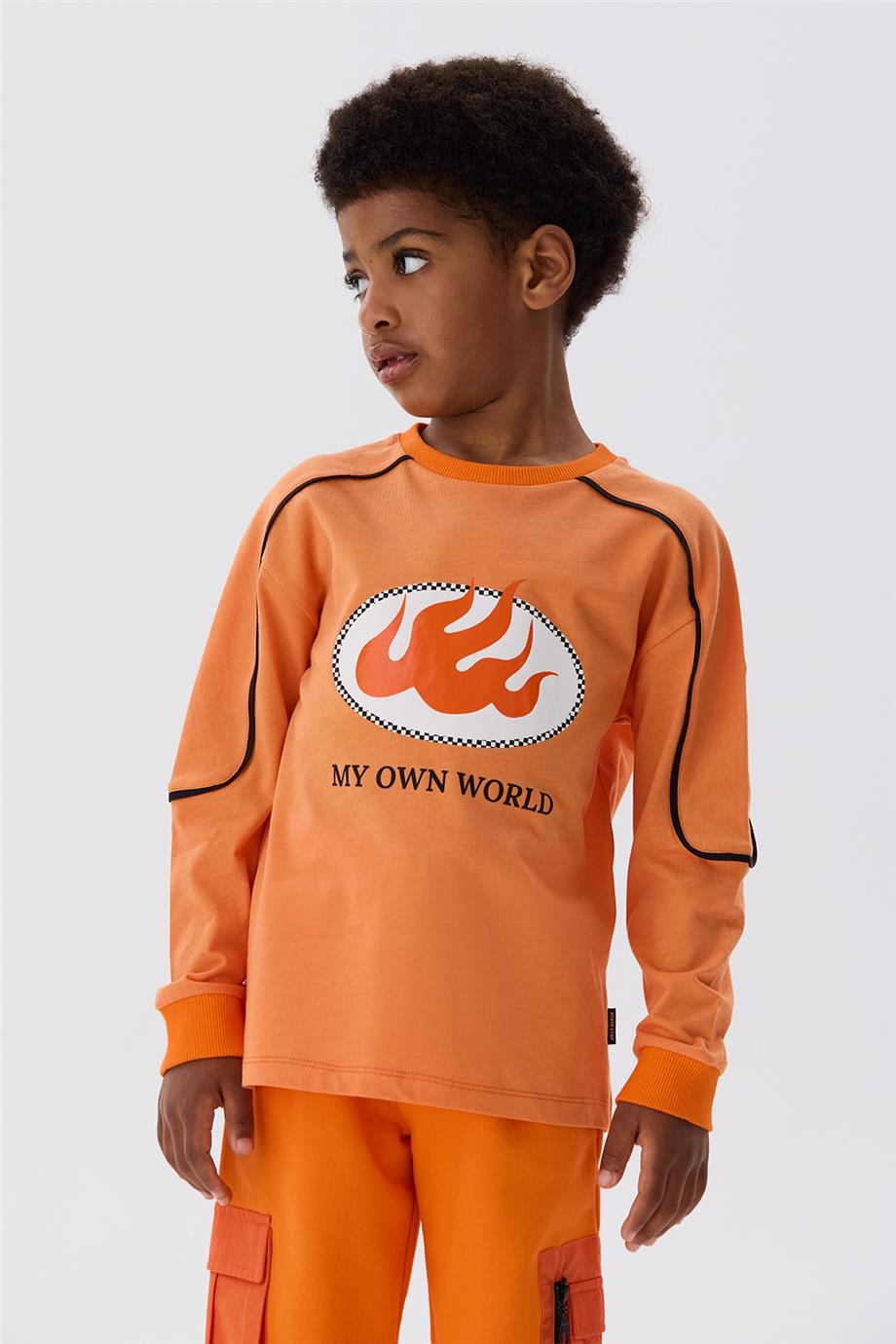 Nebbati Erkek Çocuk Turuncu Uzun Kollu Sweatshirt
