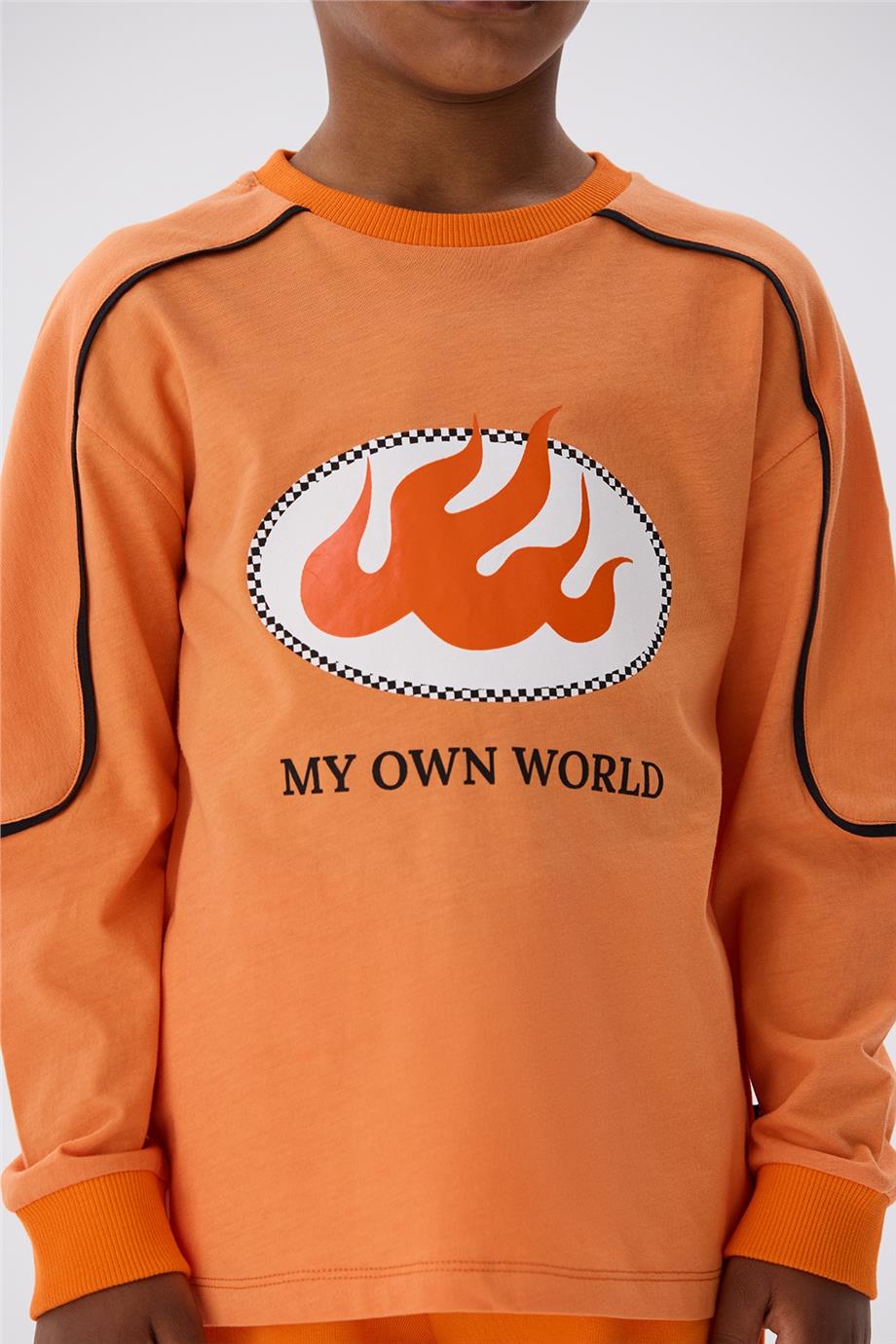 Nebbati Erkek Çocuk Turuncu Uzun Kollu Sweatshirt