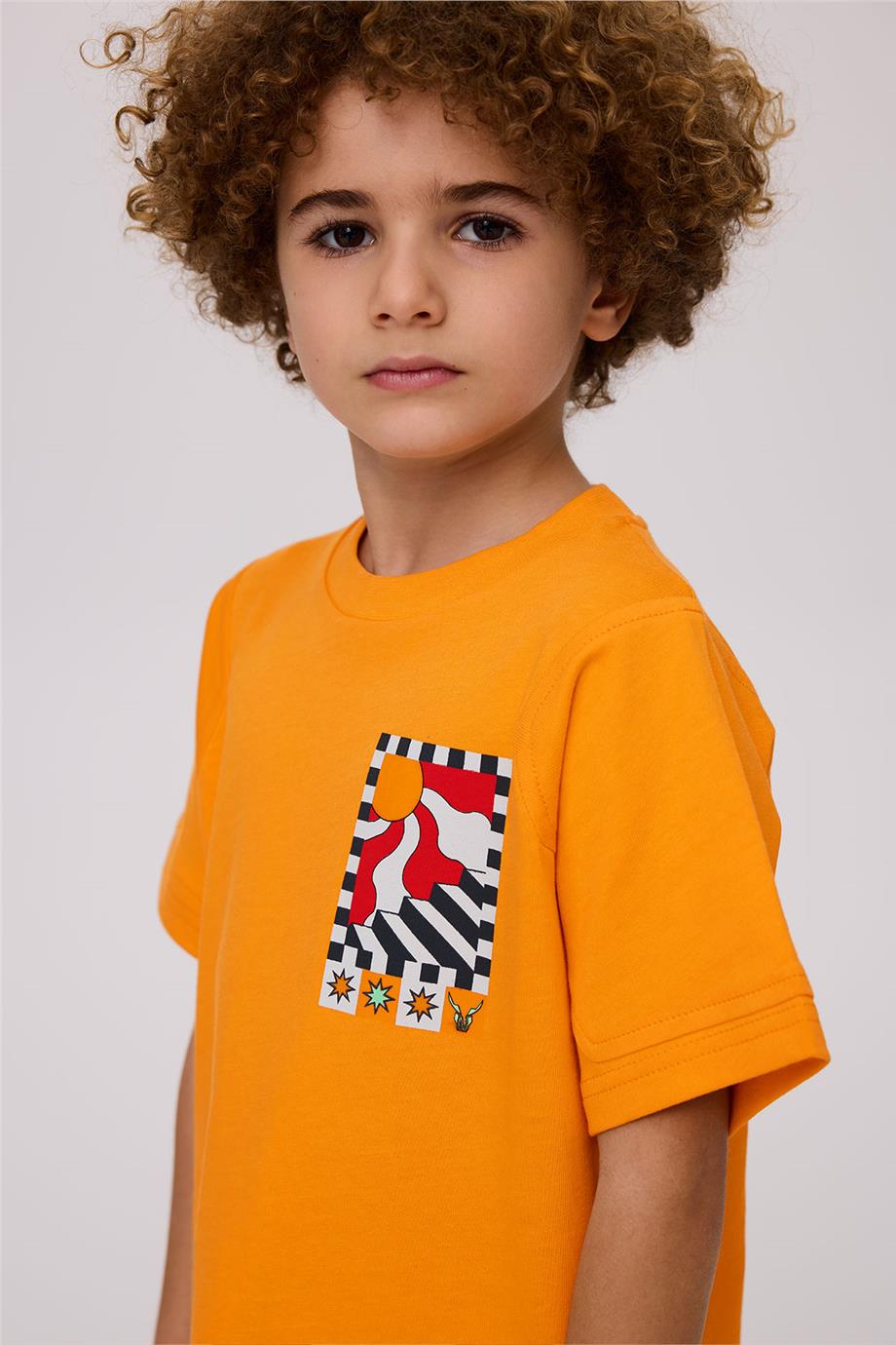 Nebbati Erkek Çocuk Turuncu Baskılı Tshirt
