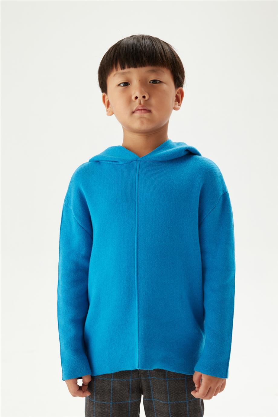 Nebbati Erkek Çocuk Saks Kapüşonlu Pamuk Sweatshirt