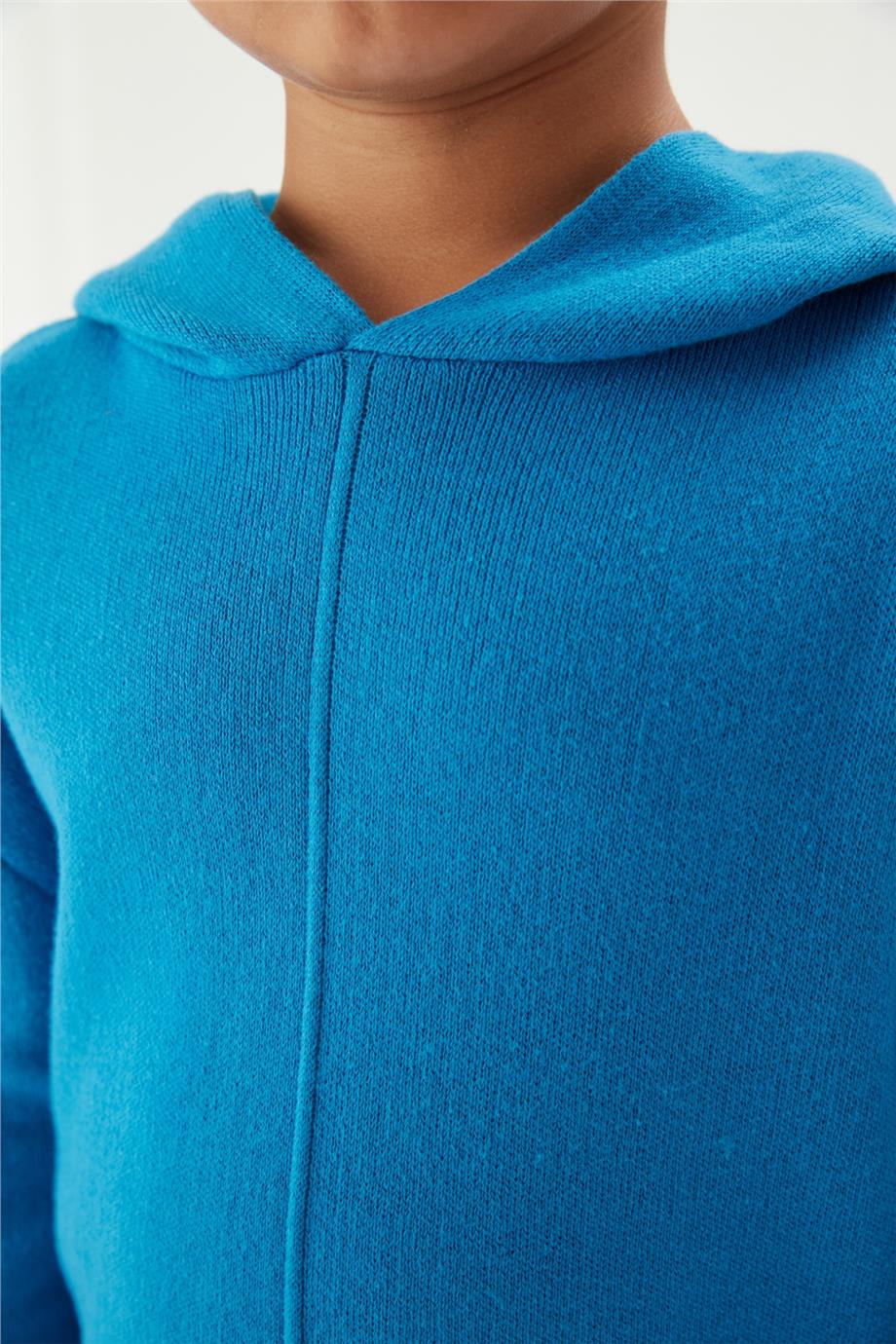 Nebbati Erkek Çocuk Saks Kapüşonlu Pamuk Sweatshirt