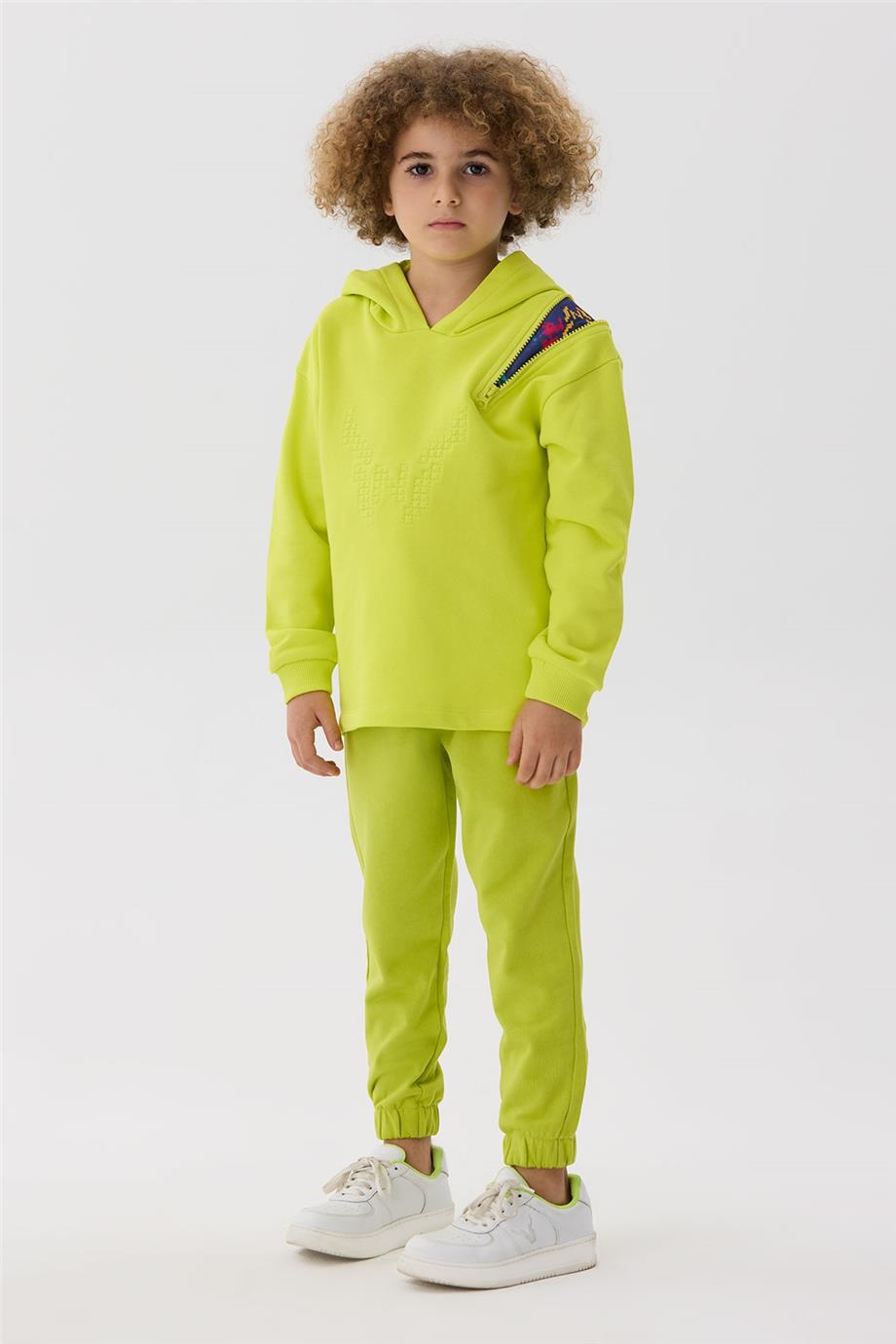 Nebbati Erkek Çocuk Fermuar Detaylı Yeşil Sweatshirt