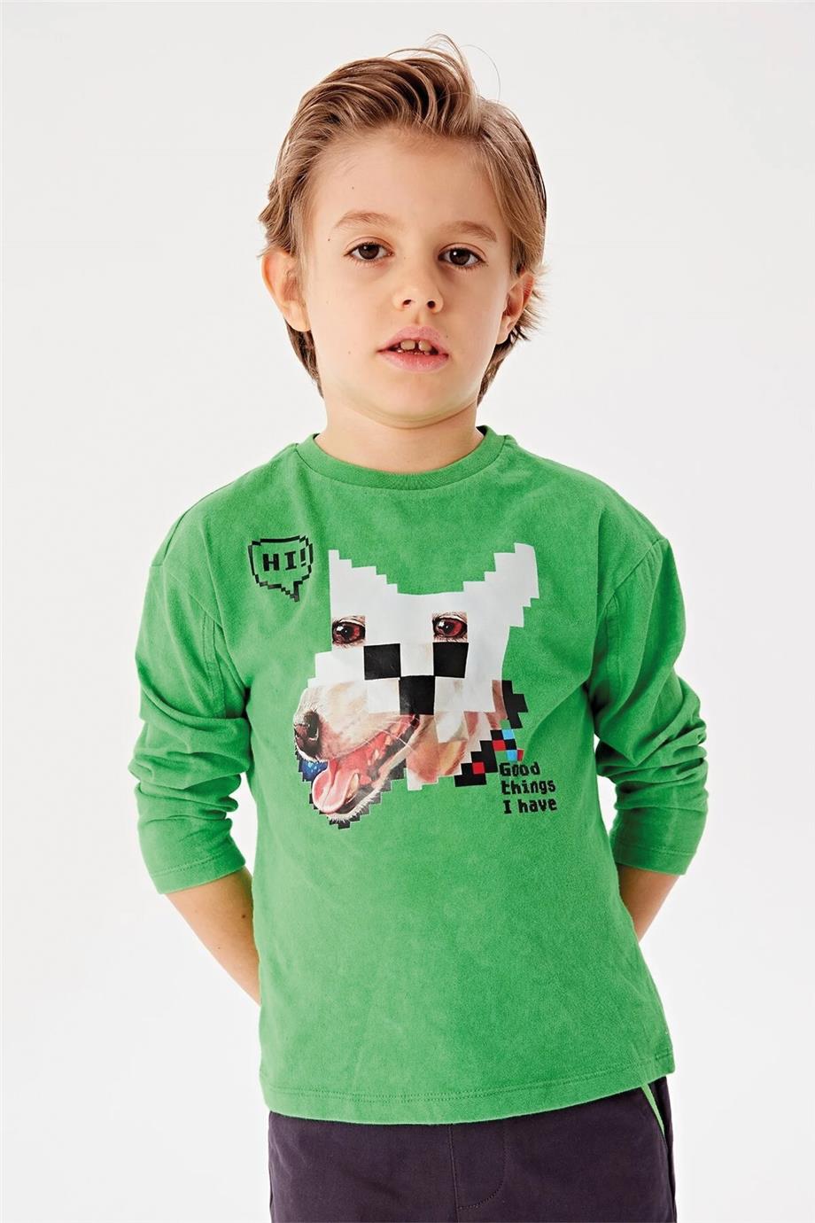 Nebbati Erkek Çocuk Yeşil Uzun Kollu T-Shirt