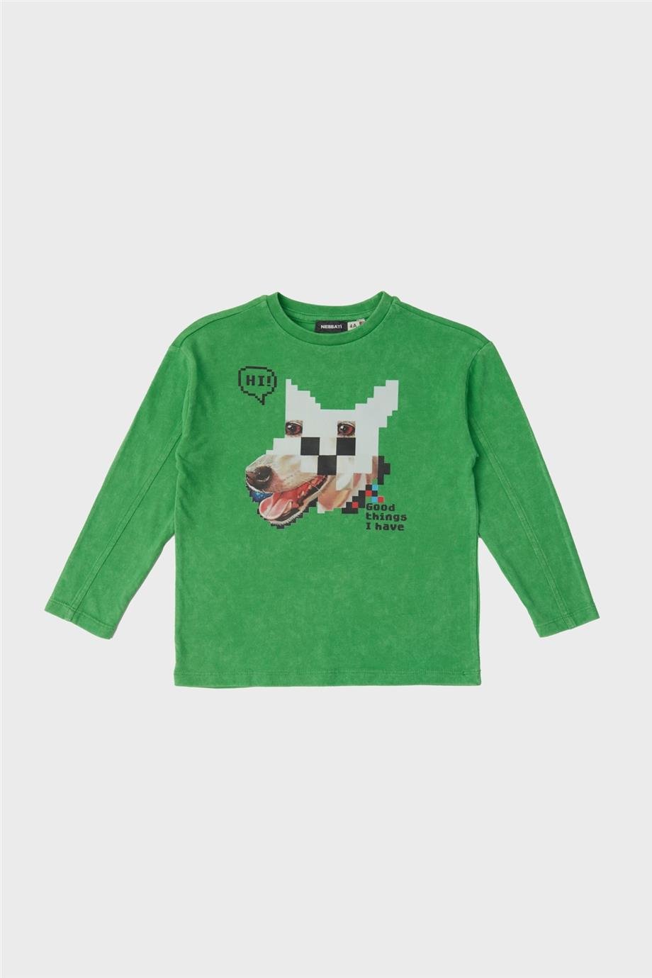 Nebbati Erkek Çocuk Yeşil Uzun Kollu T-Shirt