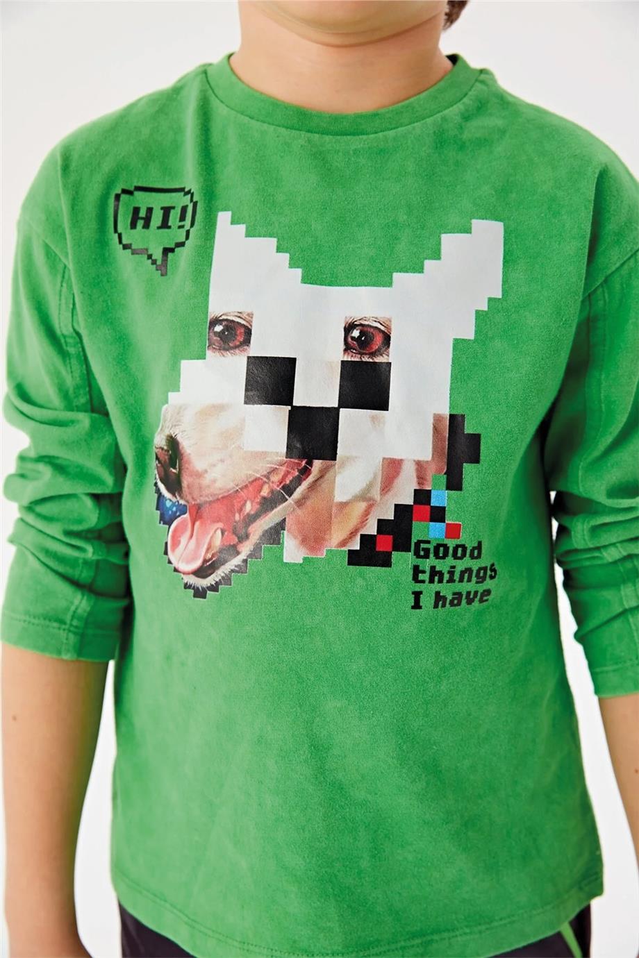 Nebbati Erkek Çocuk Yeşil Uzun Kollu T-Shirt