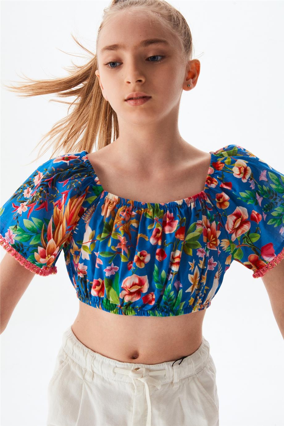 Swatsky Kız Çocuk Desenli Crop Top