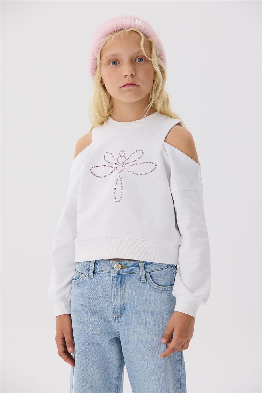 Tyess Kız Çocuk Beyaz Sweatshirt