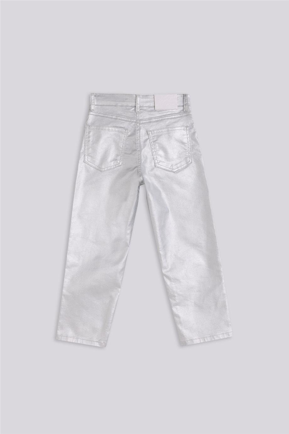 Tyess Kız Çocuk Gümüş Metalik Görünümlü Jean Pantolon