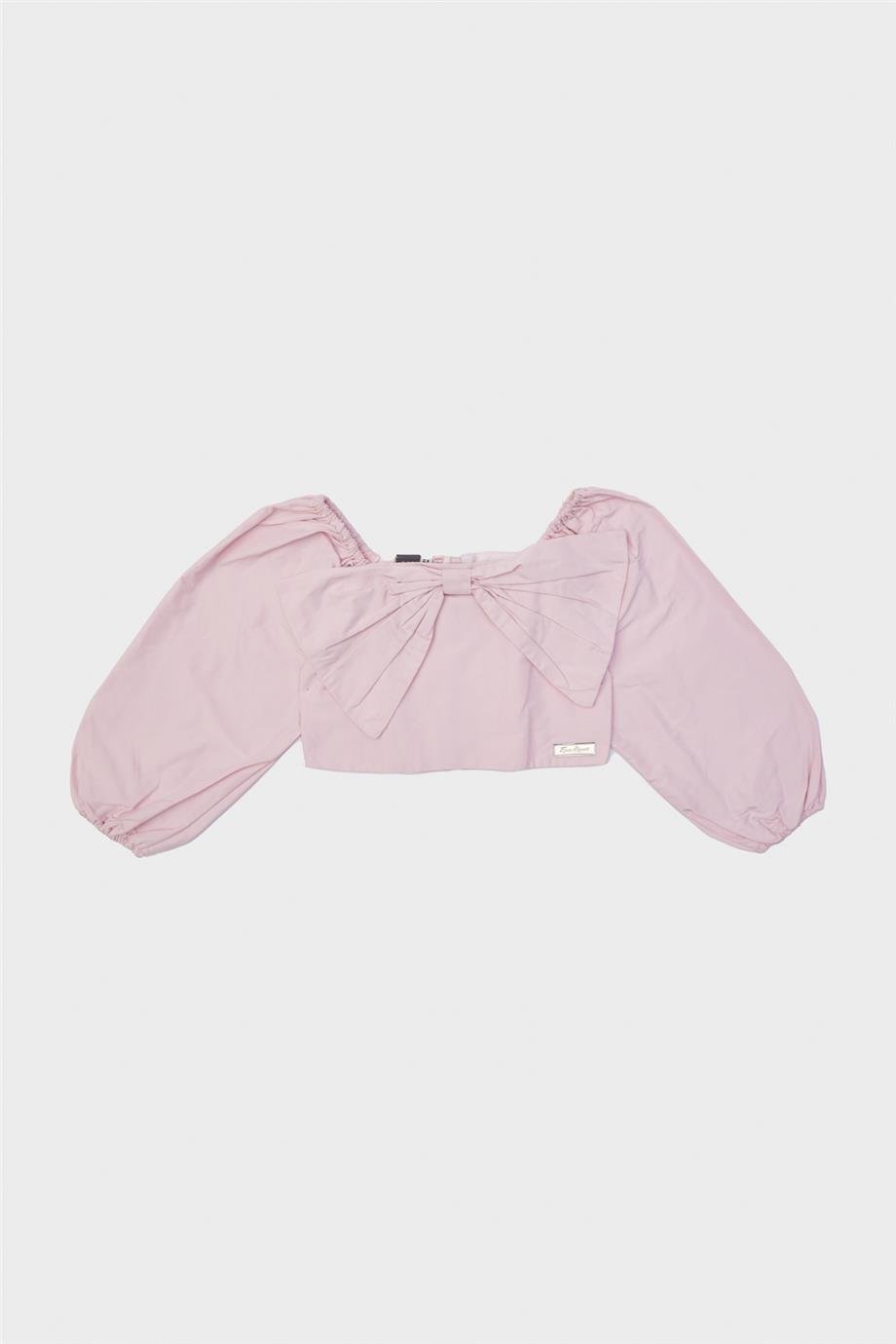 Tyess Kız Çocuk Pudra Fiyonk Detaylı Balon Kol Crop Bluz