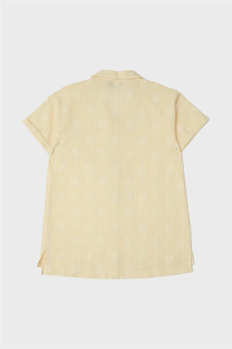 Tyess Kız Çocuk Sarı Yıldız Desenli Pamuk Karışımlı Pijama Elbise