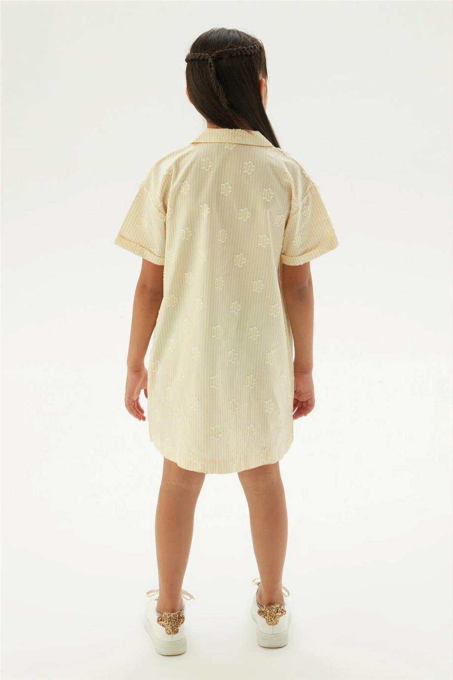 Tyess Kız Çocuk Sarı Yıldız Desenli Pamuk Karışımlı Pijama Elbise