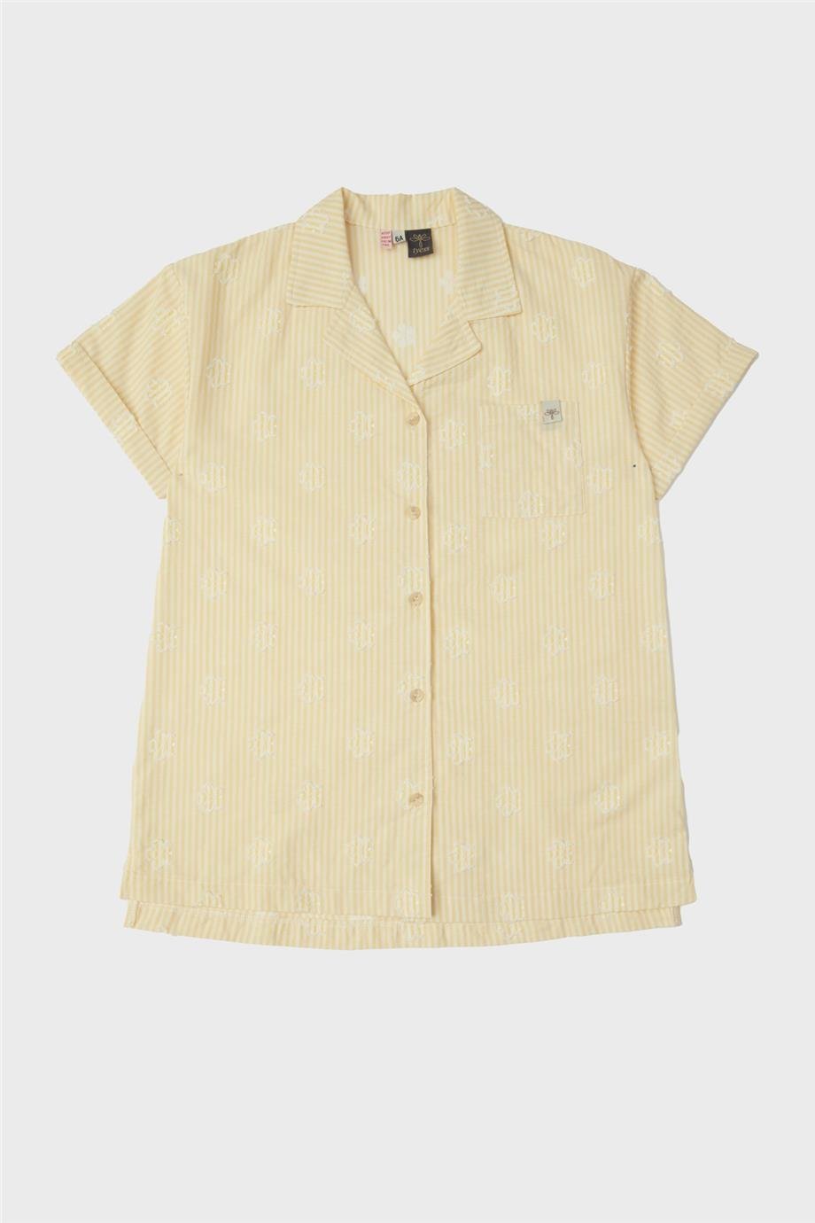 Tyess Kız Çocuk Sarı Yıldız Desenli Pamuk Karışımlı Pijama Elbise