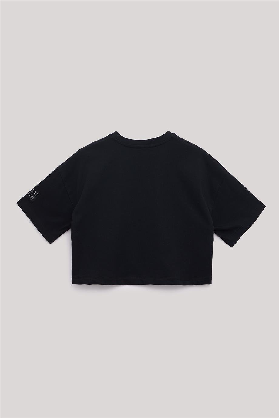 Tyess Kız Çocuk Siyah Kısa Kollu Crop T-Shirt