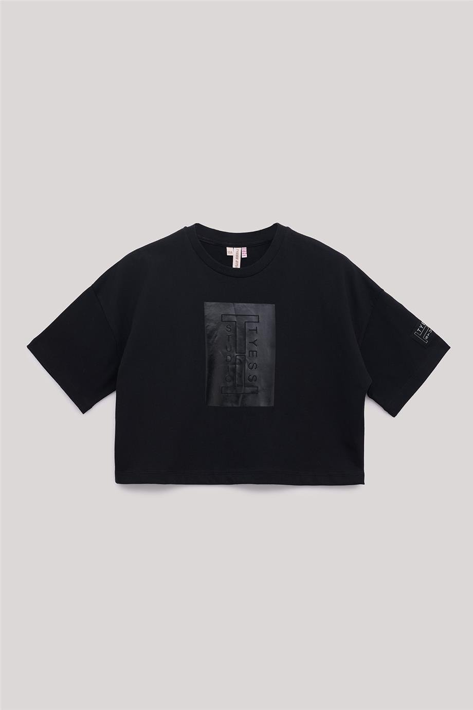 Tyess Kız Çocuk Siyah Kısa Kollu Crop T-Shirt