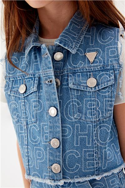 Beverly Hills Polo Club Kız Çocuk Mavi Logolu Kot Yelek