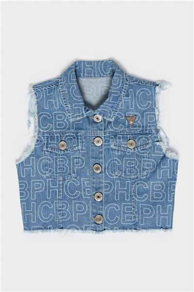 Beverly Hills Polo Club Kız Çocuk Mavi Logolu Kot Yelek
