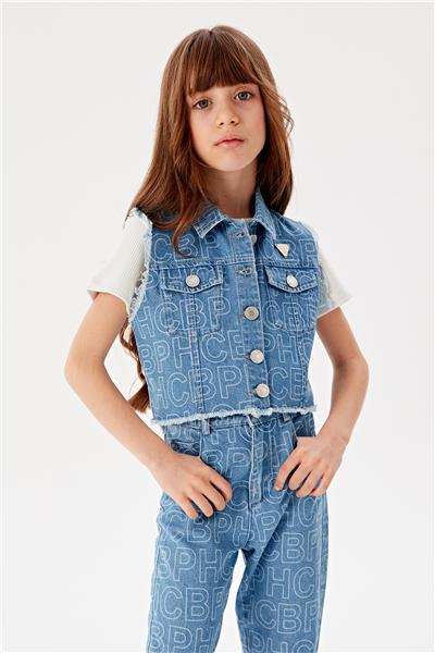 Beverly Hills Polo Club Kız Çocuk Mavi Logolu Kot Yelek