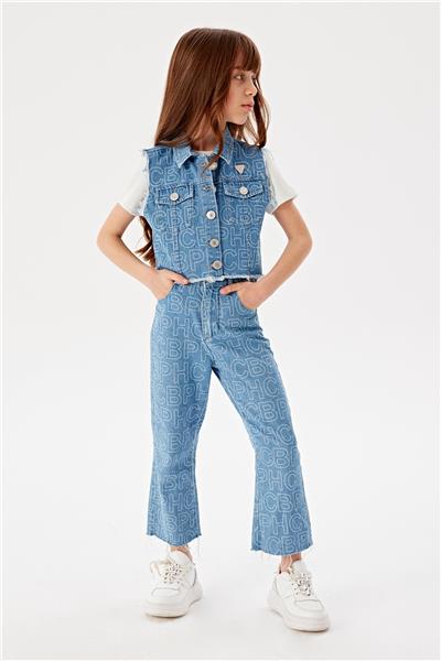 Beverly Hills Polo Club Kız Çocuk Mavi Logolu Kot Yelek