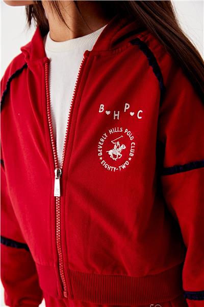 Beverly Hills Polo Club Kız Çocuk Kırmızı Fermuarlı Eşofman Üstü
