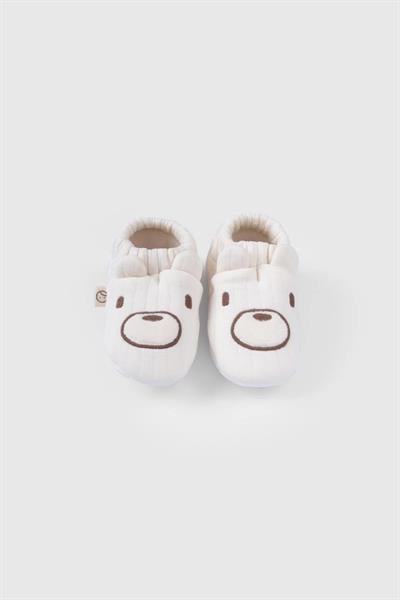 Little Gusto Kapitone Ayıcık Nakışlı Bebek Ekru Patik