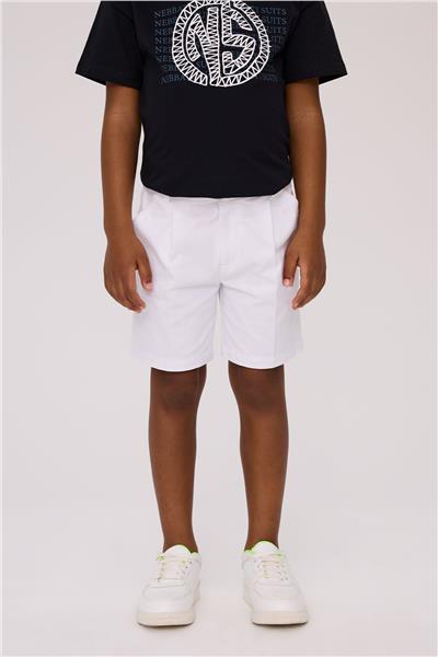 NBT Erkek Çocuk  Ütü İzli Beyaz Şort