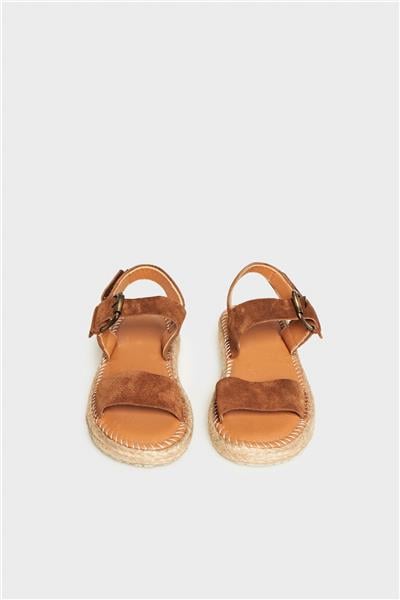Tyess Kız Çocuk Kahverengi Süet Hasır Taban Sandalet