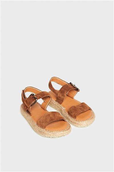 Tyess Kız Çocuk Kahverengi Süet Hasır Taban Sandalet