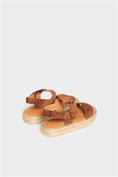 Tyess Kız Çocuk Kahverengi Süet Hasır Taban Sandalet