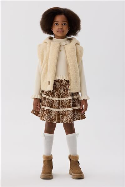 Tyess Kız Çocuk Krem Peluş Kapüşonlu Yelek