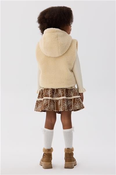 Tyess Kız Çocuk Krem Peluş Kapüşonlu Yelek