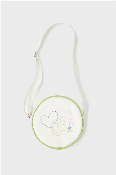 Tyess Kız Çocuk Beyaz Nakış Detaylı Yuvarlak Omuz Çantası