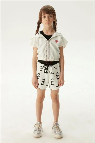 Tyess Kız Çocuk Beyaz Kısa Kollu Eşofman Üstü