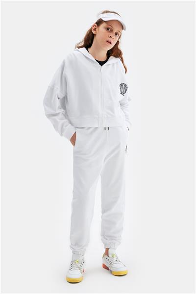Tyess Kız Çocuk Beyaz Kapüşonlu Fermuarlı Sweatshirt