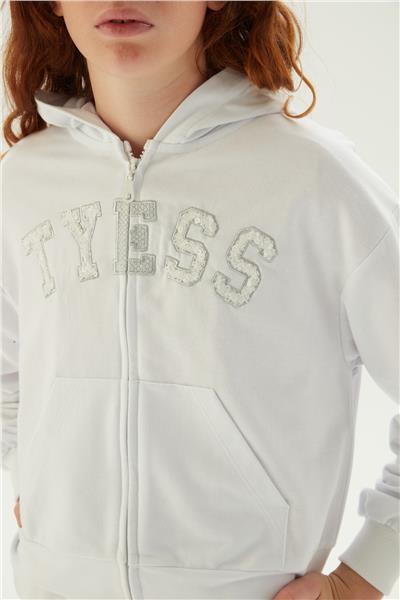 Tyess Kız Çocuk Beyaz Fermuarlı Kapüşonlu Sweatshir