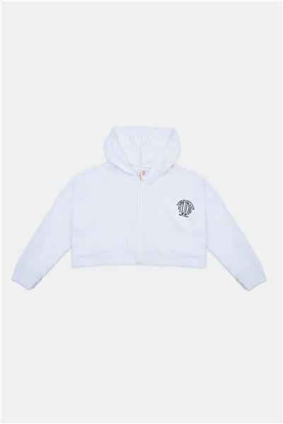 Tyess Kız Çocuk Beyaz Kapüşonlu Fermuarlı Sweatshirt