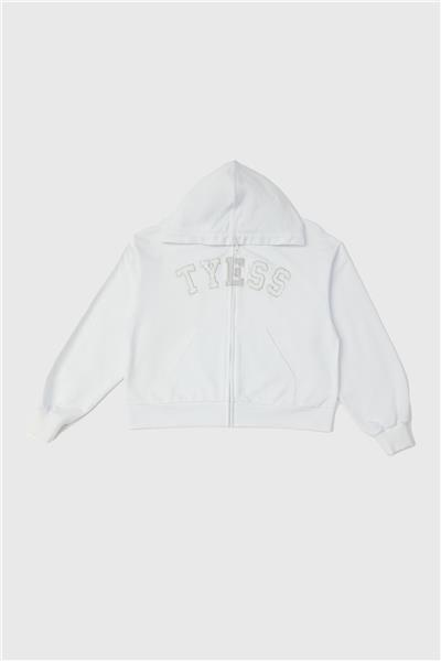 Tyess Kız Çocuk Beyaz Fermuarlı Kapüşonlu Sweatshir