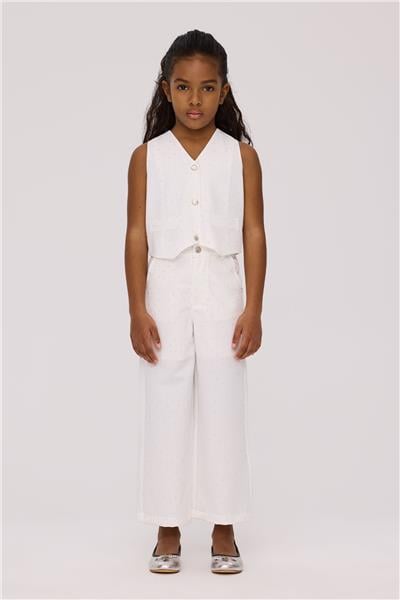 Tyess Kız Çocuk Beyaz Simli Yelek