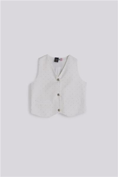 Tyess Kız Çocuk Beyaz Simli Yelek