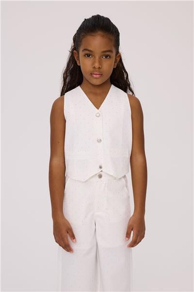 Tyess Kız Çocuk Beyaz Simli Yelek