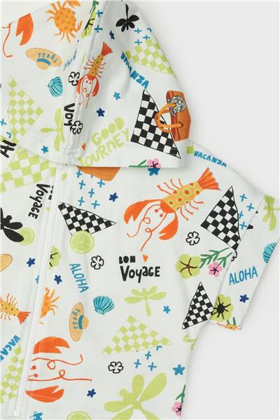 Tyess Kız Çocuk Tropikal Desenli Kapüşonlu Kısa Kollu Sweatshirt