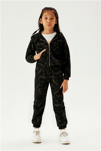 Tyess Kız Çocuk Siyah Simli Logolu Eşofman Üstü