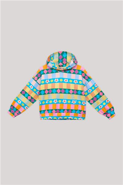 Tyess Kız Çocuk Renkli Desenli Kapüşonlu Sweatshirt