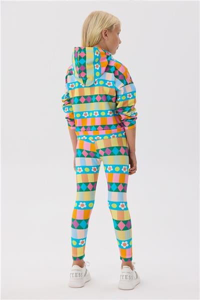 Tyess Kız Çocuk Renkli Desenli Kapüşonlu Sweatshirt