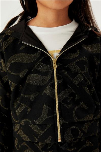 Tyess Kız Çocuk Siyah Simli Logolu Eşofman Üstü