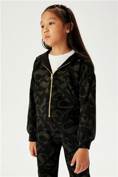 Tyess Kız Çocuk Siyah Simli Logolu Eşofman Üstü