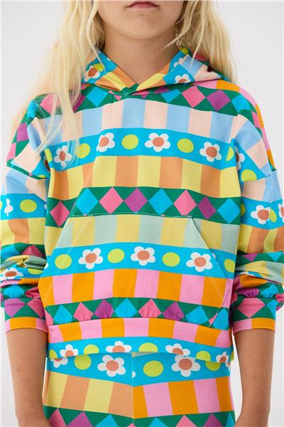 Tyess Kız Çocuk Renkli Desenli Kapüşonlu Sweatshirt