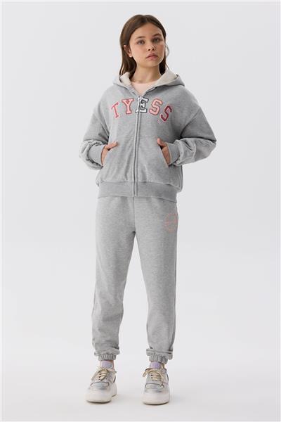 Tyess Kız Çocuk Gri Kapşonlu Eşofman Üstü