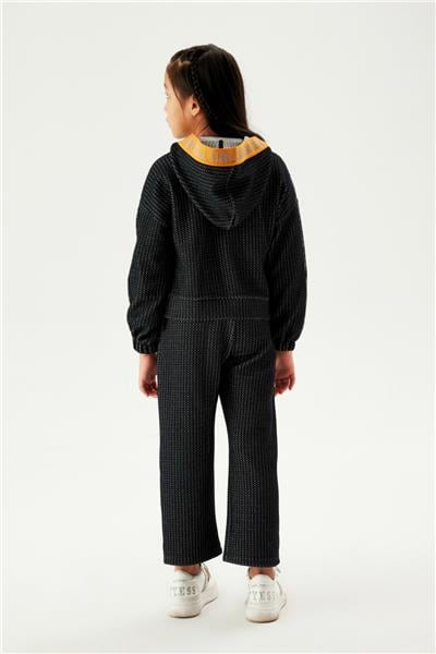 Tyess Kız Çocuk Turuncu Yaka Detaylı Siyah Ceket Eşofman Üstü