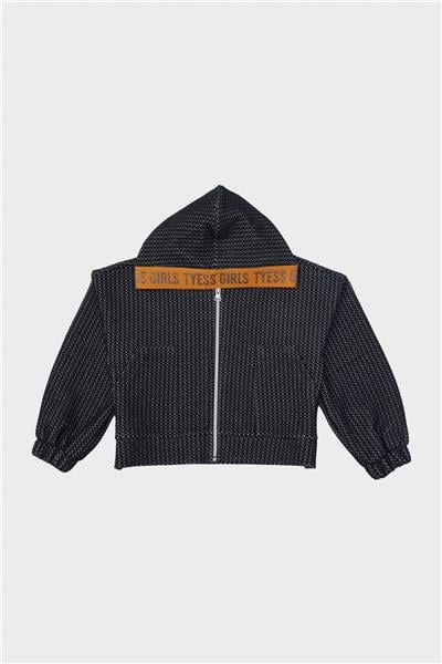Tyess Kız Çocuk Turuncu Yaka Detaylı Siyah Ceket Eşofman Üstü